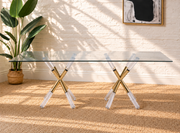 Flavia Glass Dining Table with Gold Accents