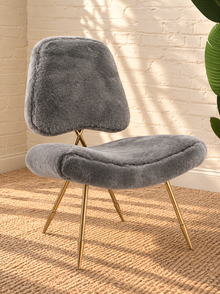 Freya Furry Lounge Chair in Soft Gray