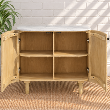 Frida Fluted Marble-Top Bar Cabinet in Sand