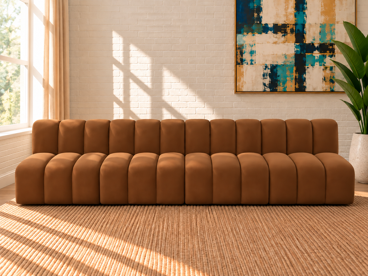 Hampton 4-Piece Velvet Sectional Sofa in Caramel