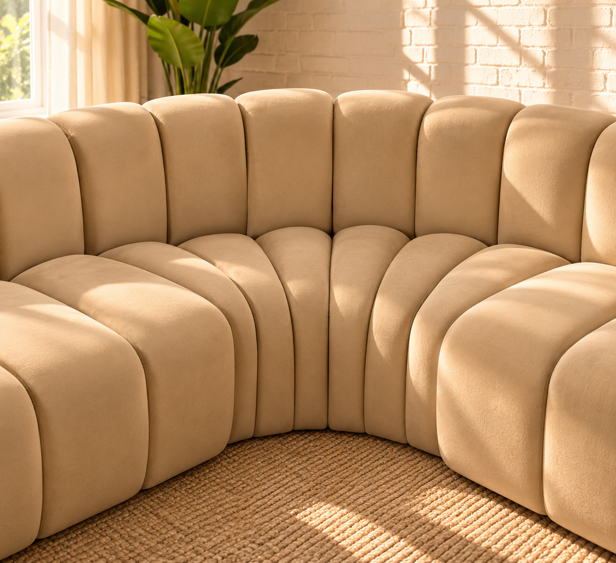 Hampton 8-Piece Arc Velvet Sectional Sofa in Honey Beige