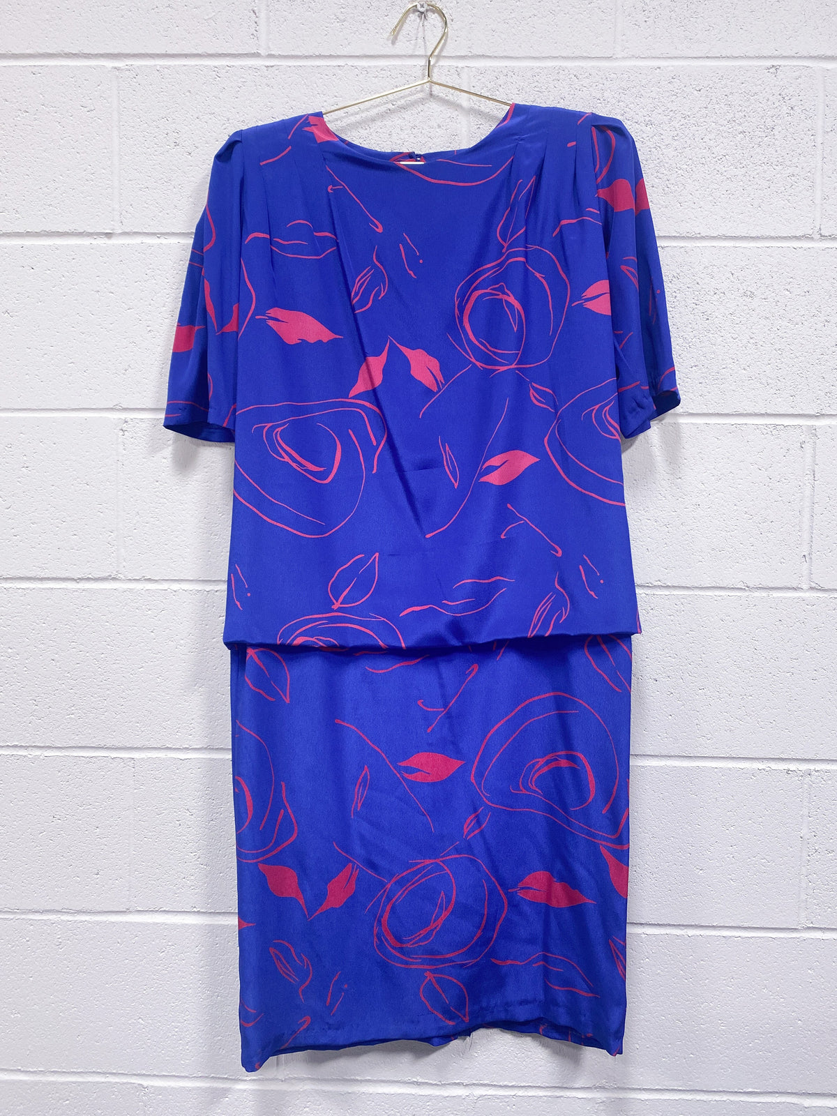 Vintage Cobalt Blue and Fuchsia Dress (S)