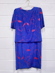 Vintage Cobalt Blue and Fuchsia Dress (S)