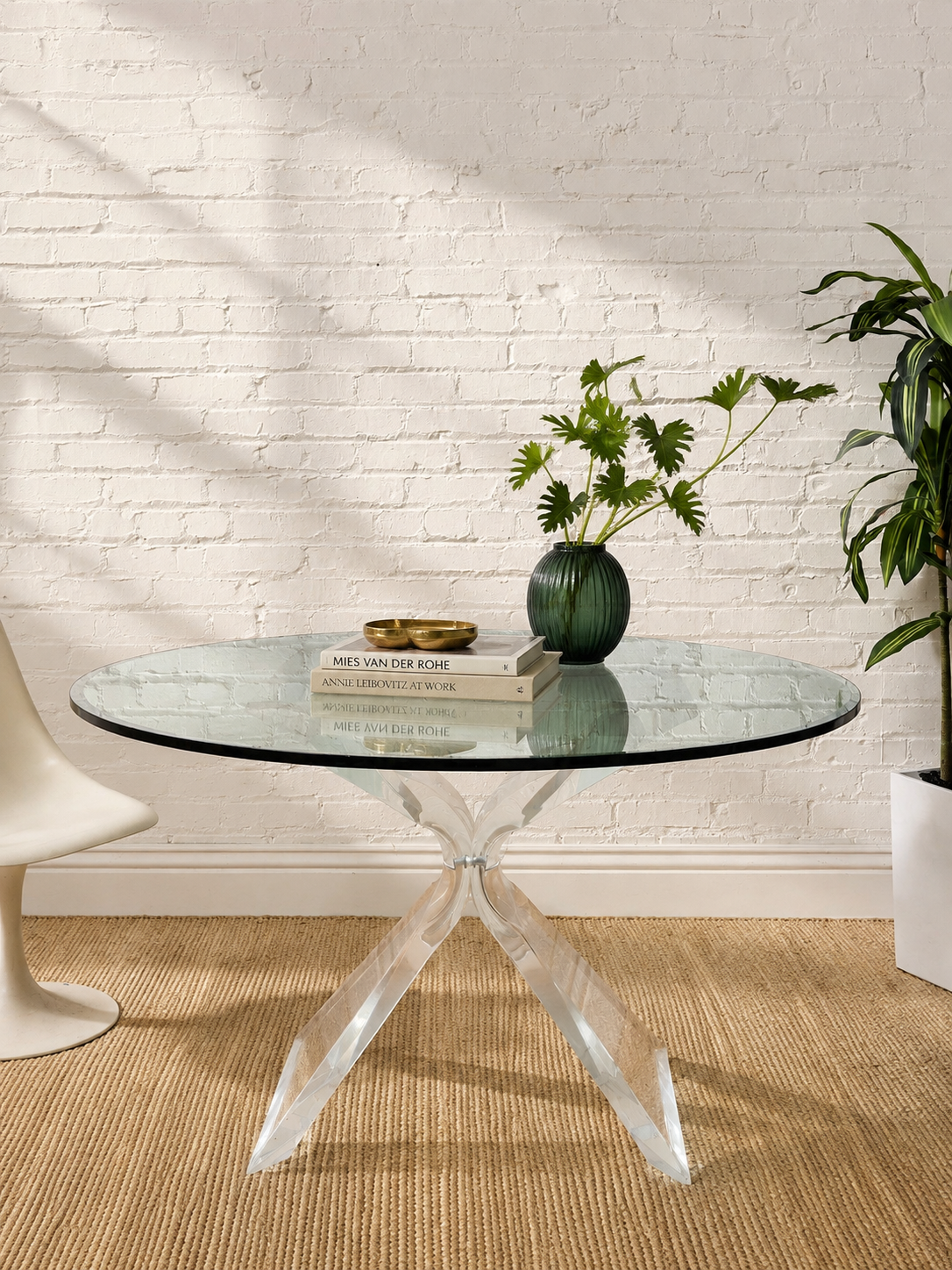 Vintage Lucite Sculptural Dining Table with Glass Top