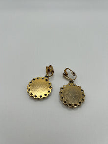 Vintage Green Stone Mosaic Clip-On Earrings with Gold-Tone Filigree