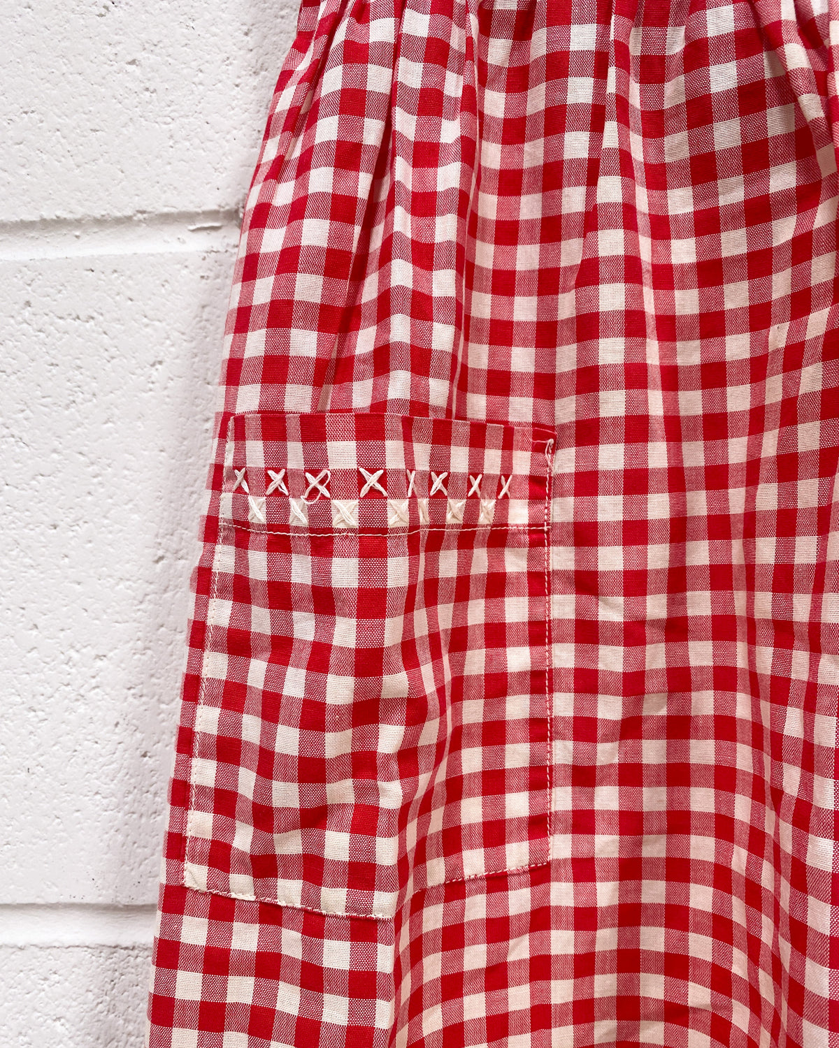 Vintage Red Gingham Embroidered Waist Apron