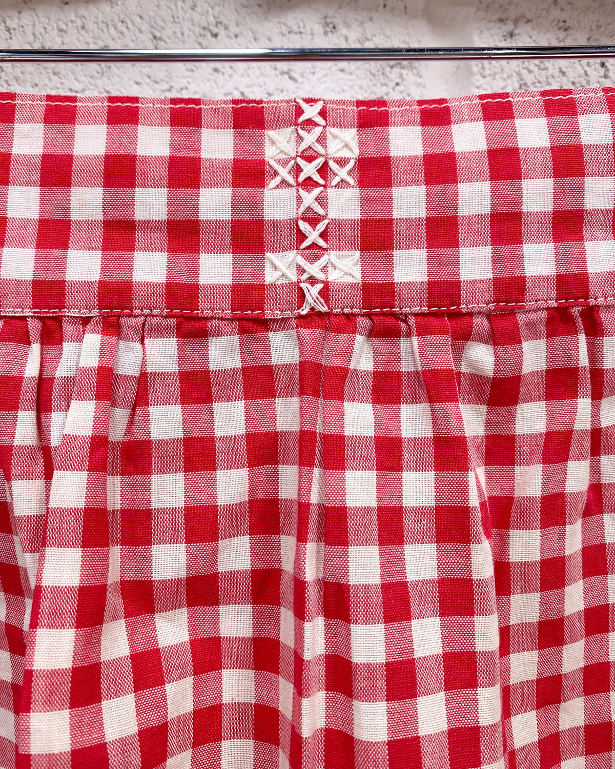 Vintage Red Gingham Embroidered Waist Apron