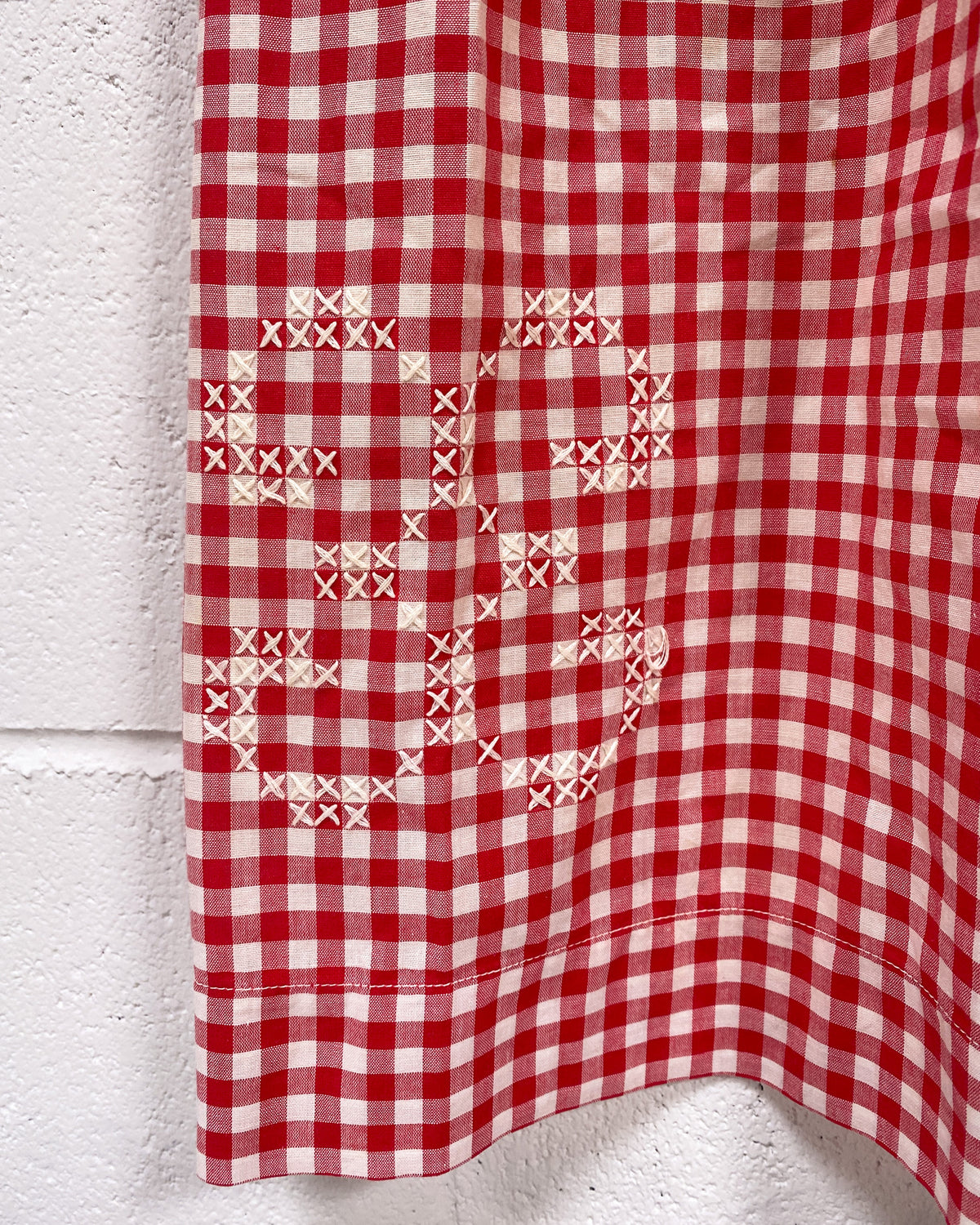 Vintage Red Gingham Embroidered Waist Apron
