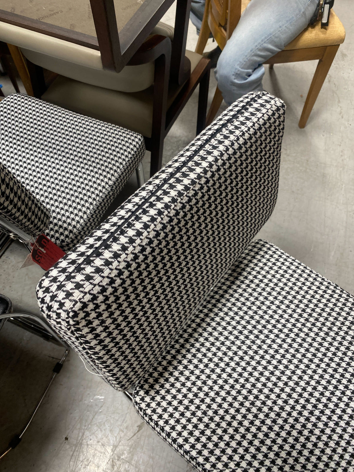 Houndstooth Black and White Chrome Chair