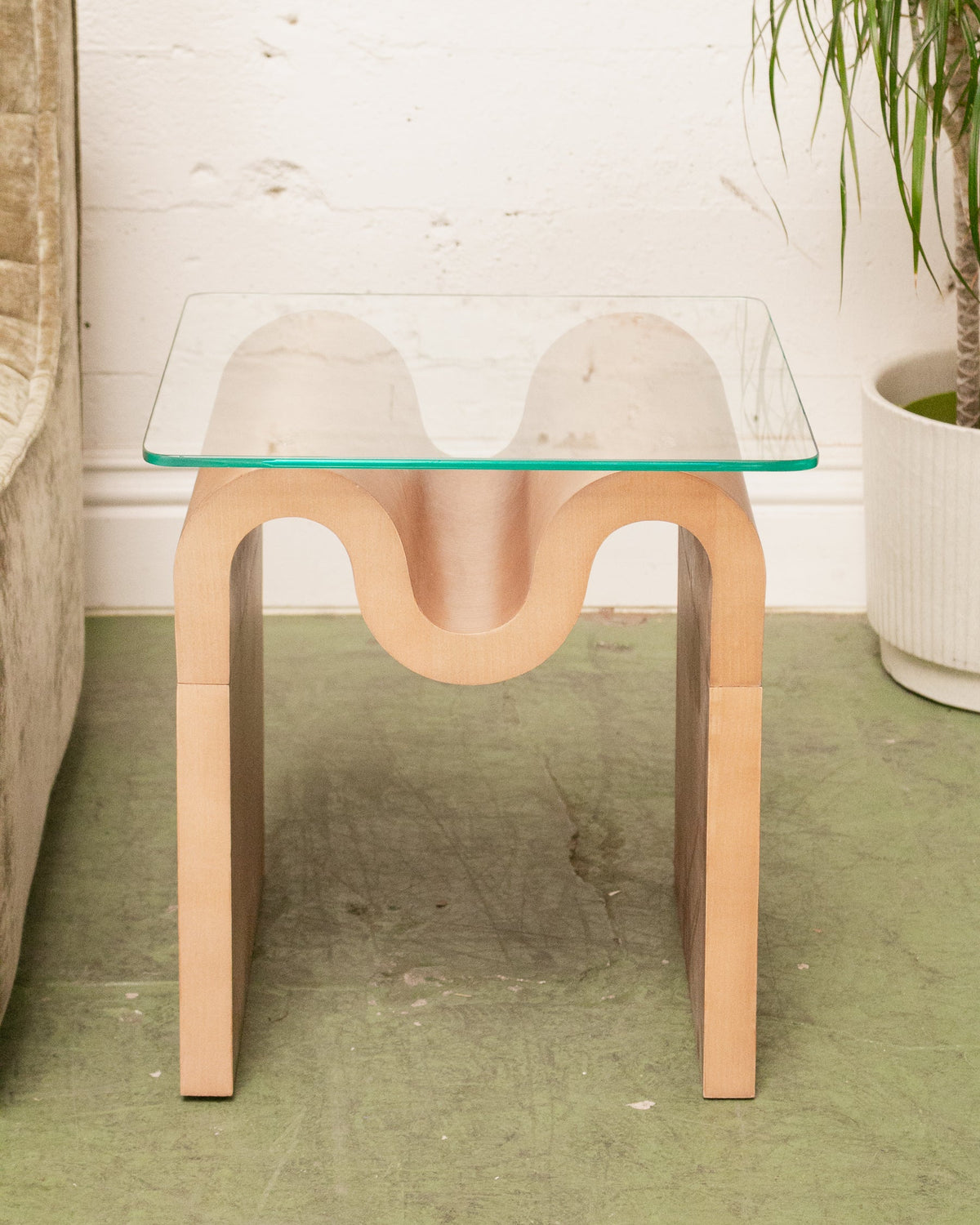 Squiggly Glass Top Side Table