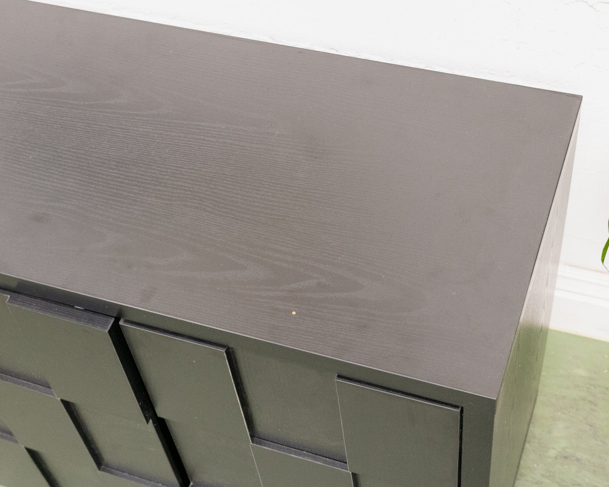 Sculptural Black Geometric Credenza with Brutalist-Inspired Front