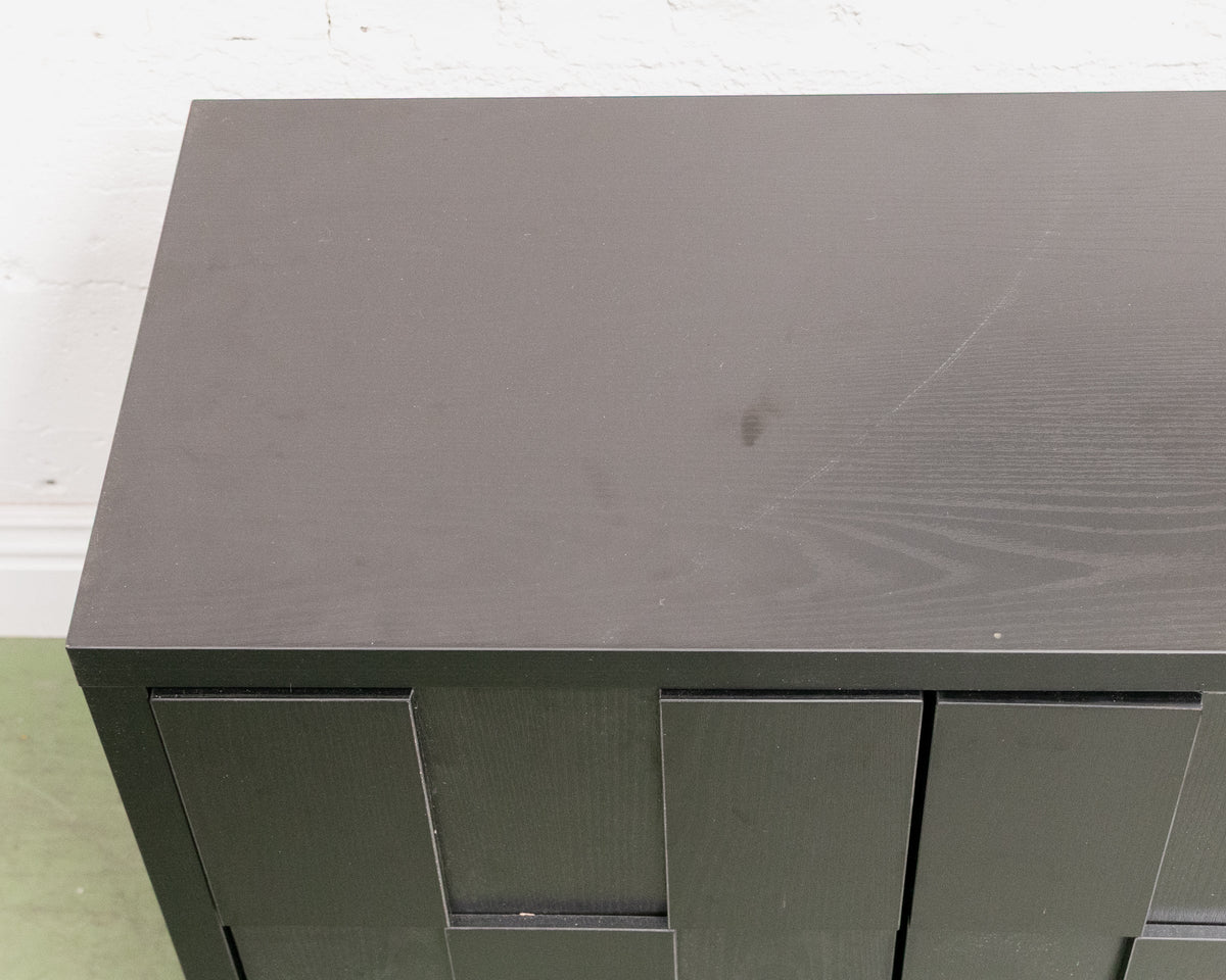 Sculptural Black Geometric Credenza with Brutalist-Inspired Front