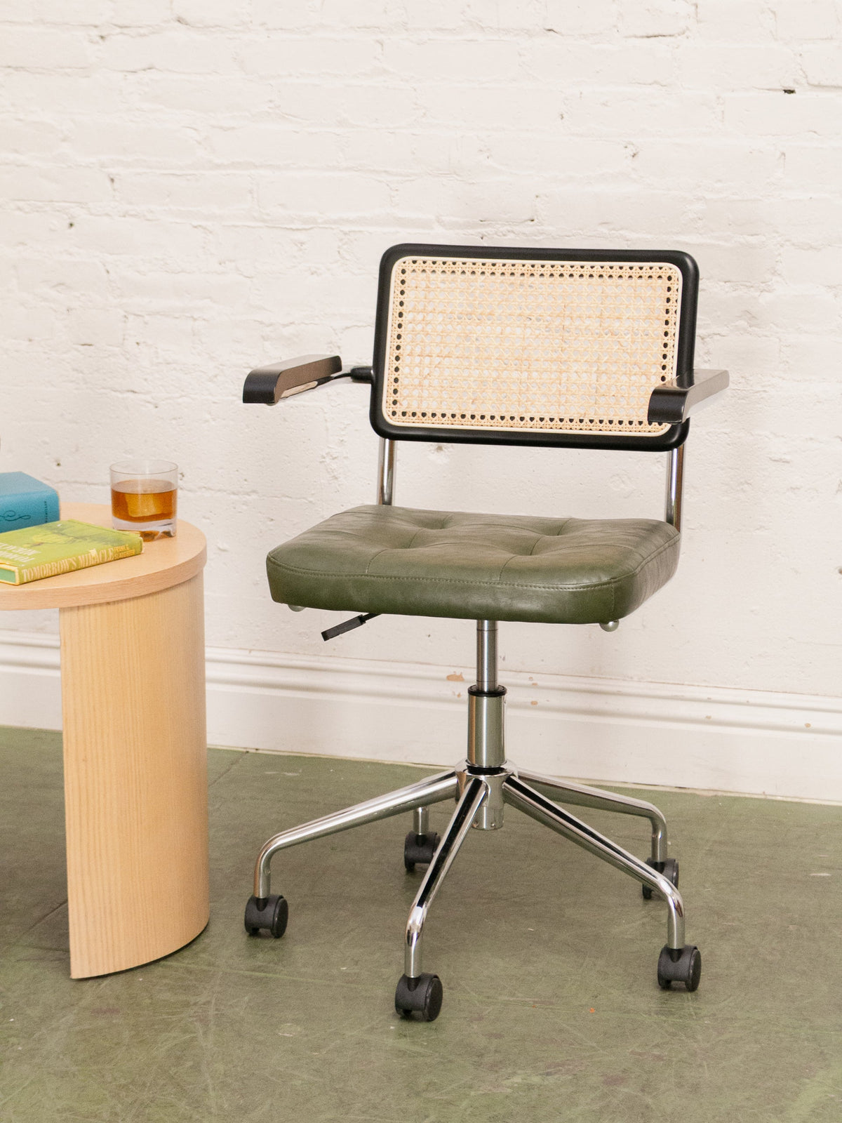 Green and Black Rattan Office Chair