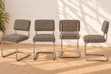 70s Style Chrome Cantilever Dining Chair in Brown Houndstooth Chenille