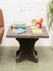 Vintage Square Hand Carved End Table