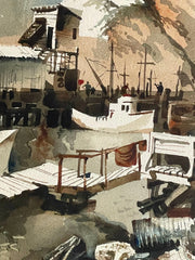 Watercolor Boats at Port Original Watercolor Signed