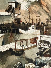 Watercolor Boats at Port Original Watercolor Signed