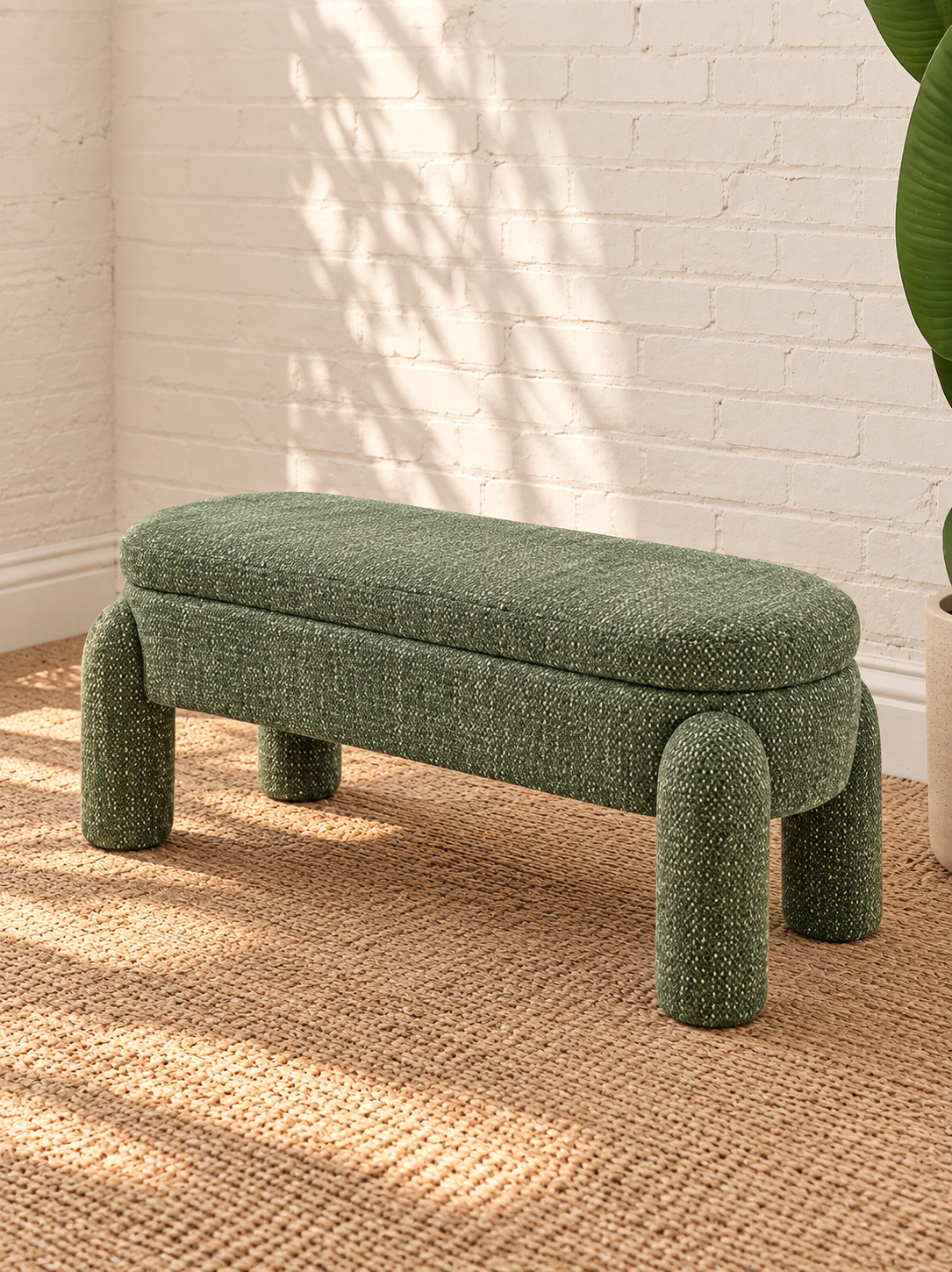 Janela Lift-Up Storage Bench in Olive Sage