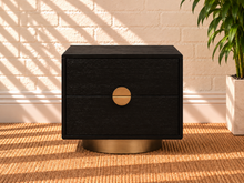 Jimena 2-Drawer Nightstand in Charcoal with Brass Metal Accents