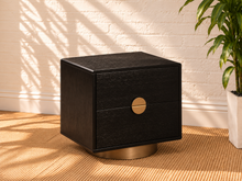 Jimena 2-Drawer Nightstand in Charcoal with Brass Metal Accents