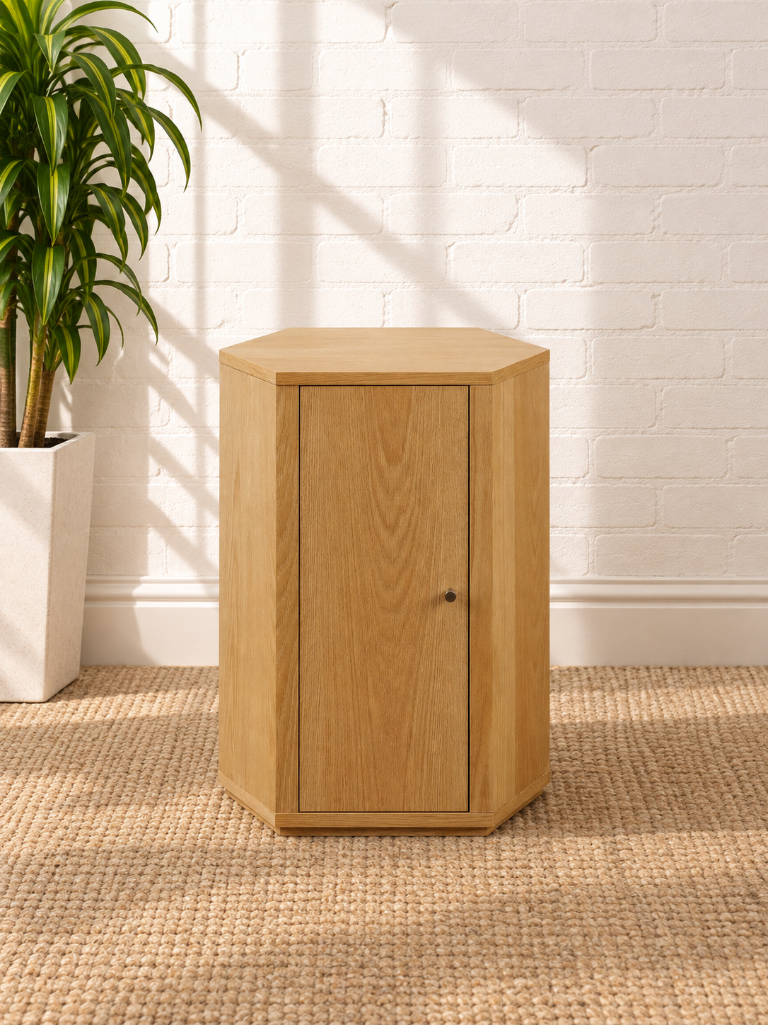Kalel Hexagonal Cabinet Side Table in Oak