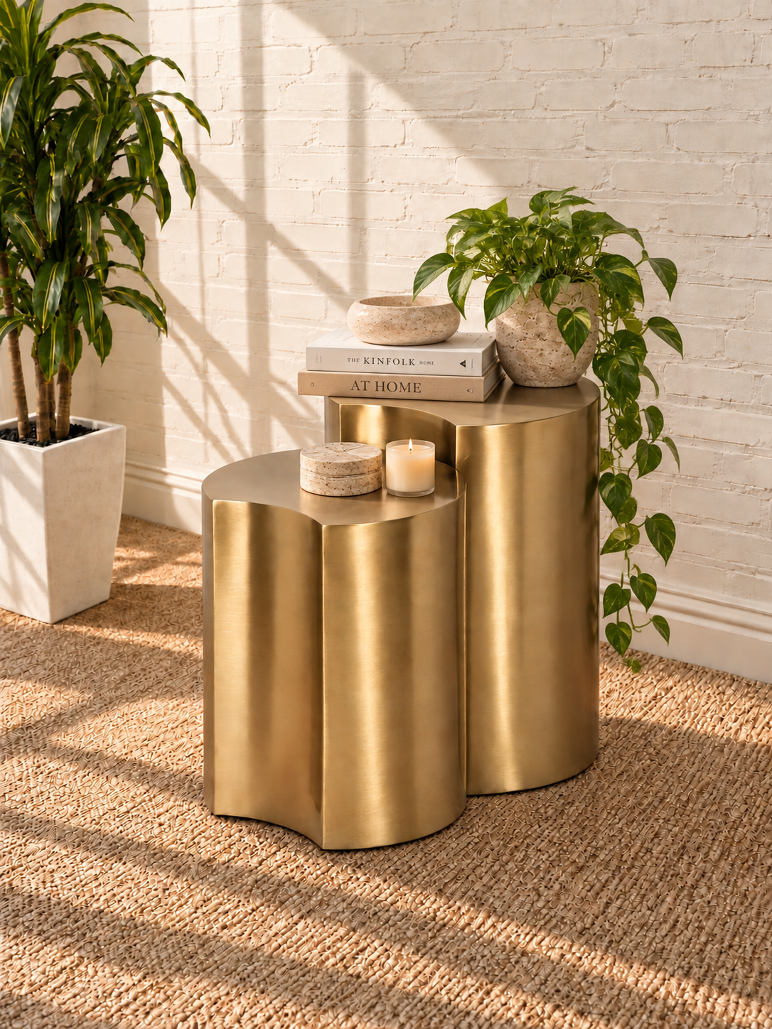 Klein 2-Piece Nesting Side Tables in Brushed Gold