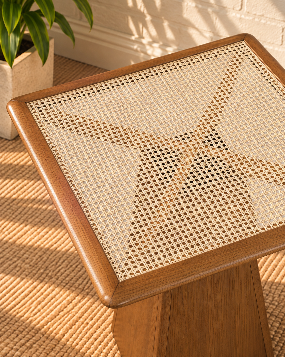 Kyler Synthetic Cane Glass Top Counter Table in Natural Brown