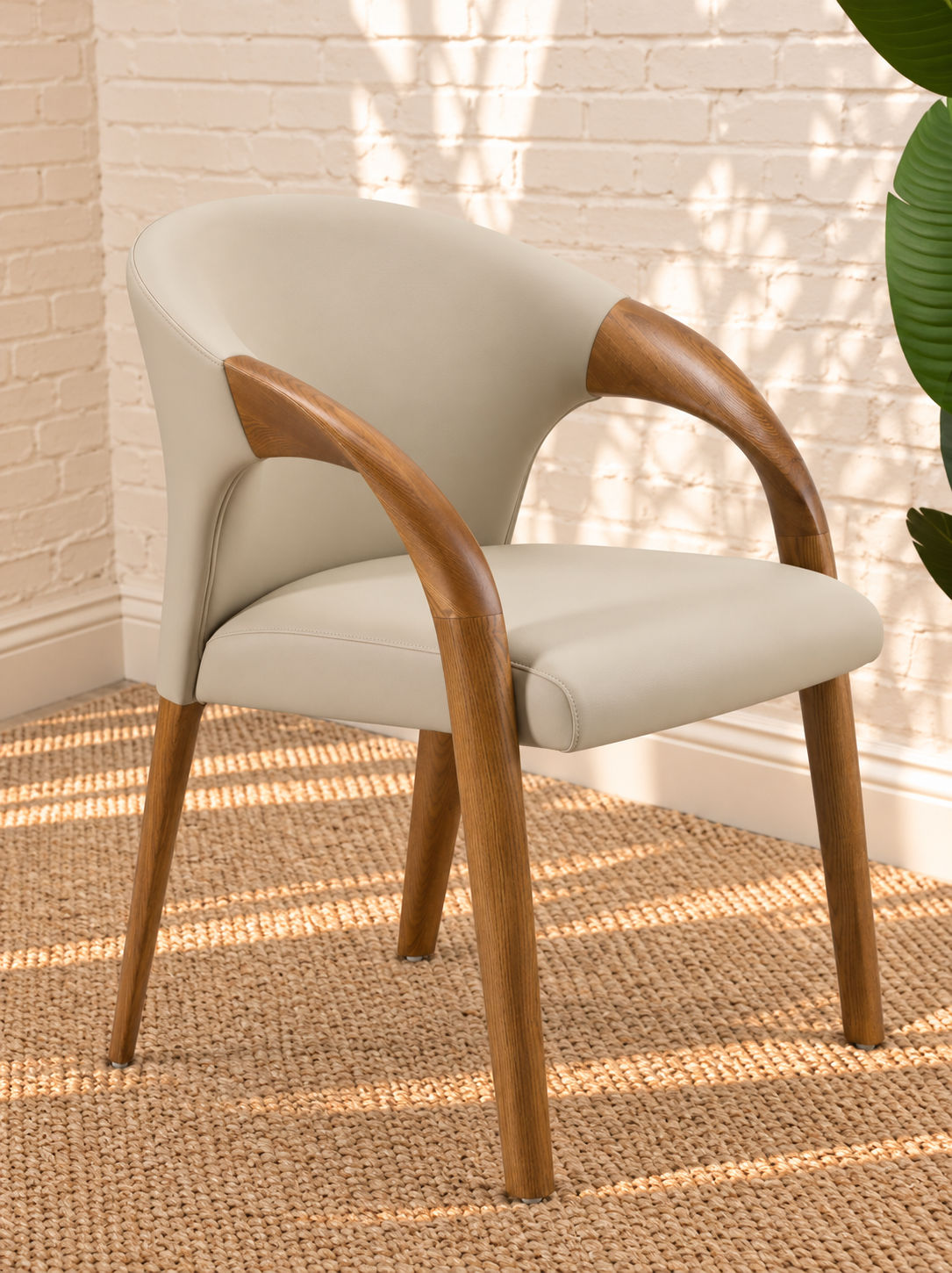 Kyra Leather Dining Armchair in Greige
