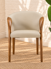 Kyra Leather Dining Armchair in Greige