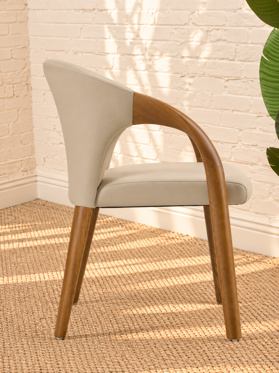 Kyra Leather Dining Armchair in Greige