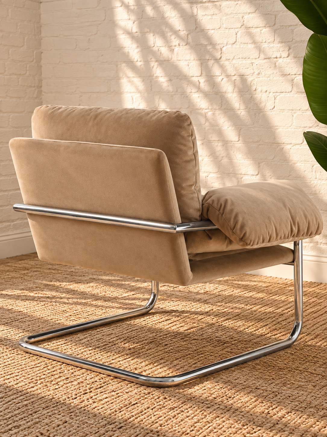 Mara Velvet Lounge Chair in Camel