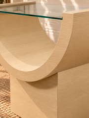 Marcel Glass Top Side Table in Blonde Oak
