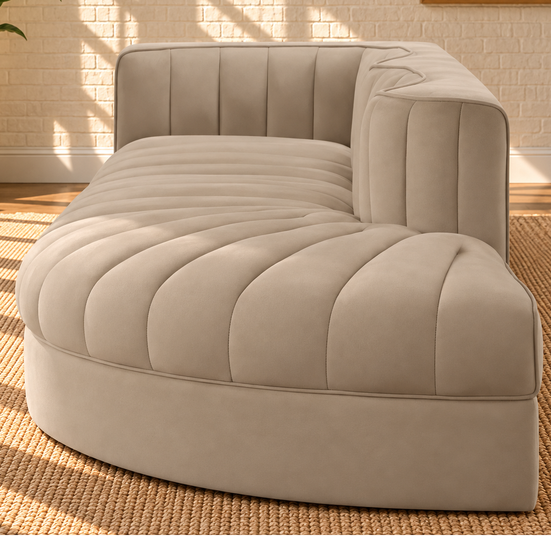 Maricon 3-Piece Velvet Sectional Sofa in Ivory Beige