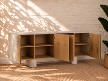 Marlee Faux Travertine Credenza in Natural Oak