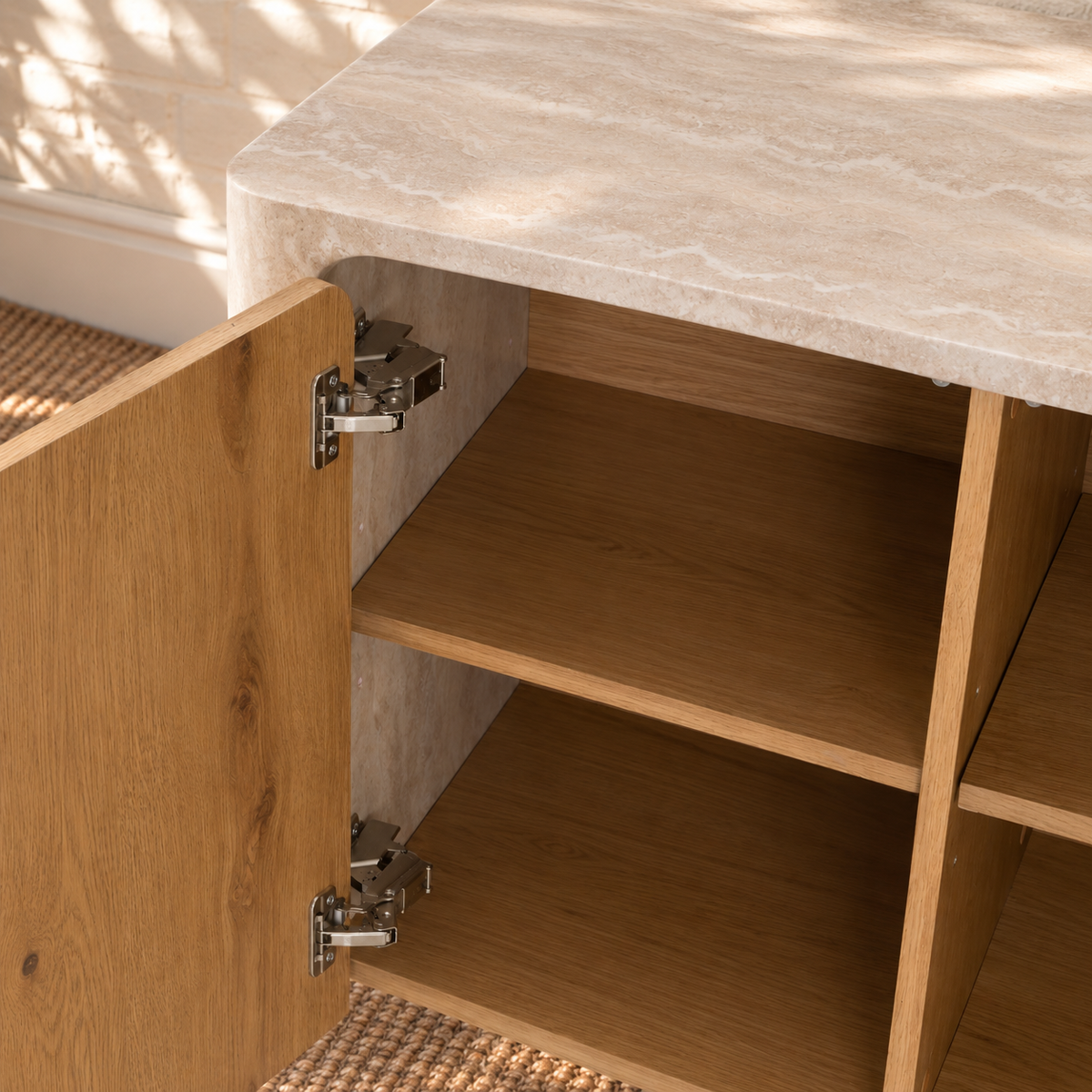 Marlee Faux Travertine Credenza in Natural Oak