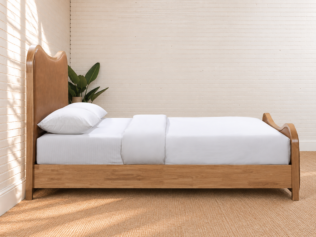 Miranda Natural Wood King-Size Bed in Toasted Caramel Leather