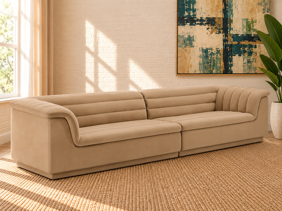 Monica 2-Piece Velvet Sectional Sofa in Honey Beige