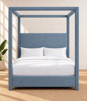 Murphy Queen-Size Upholstered Canopy Bed Frame in Baby Blue