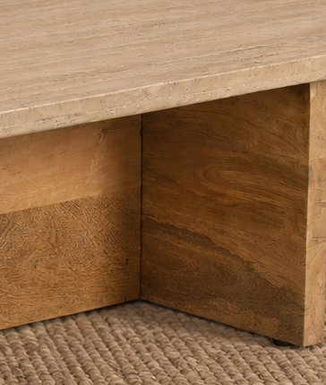 Myan Travertine and Mango Wood Coffee Table
