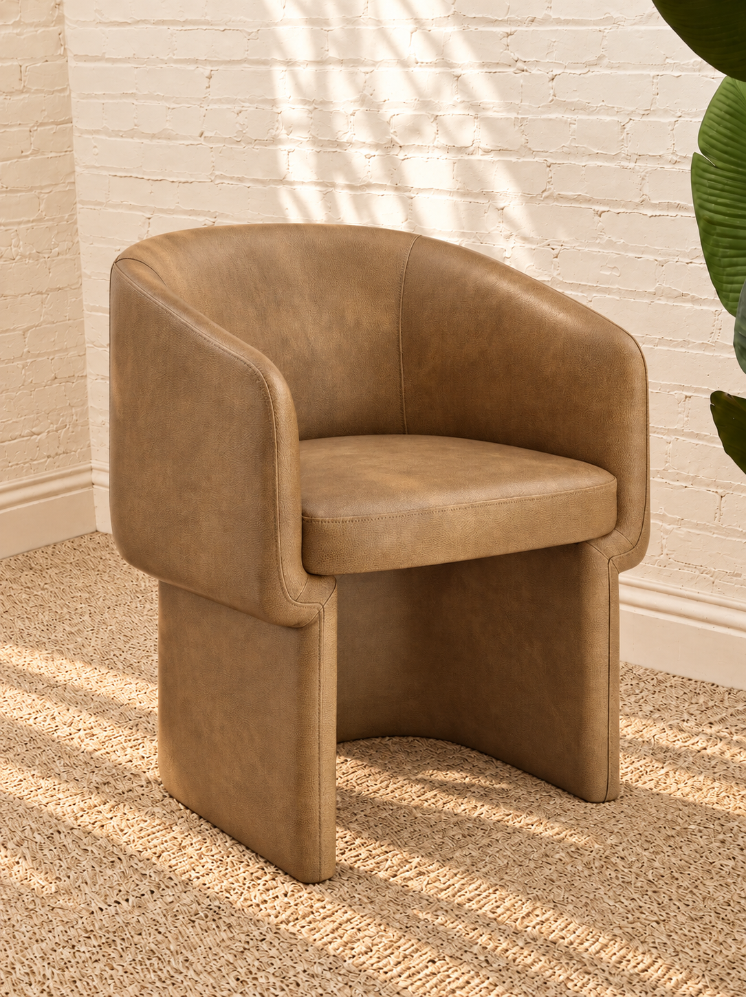 Nadia Leather Dining Armchair in Tan