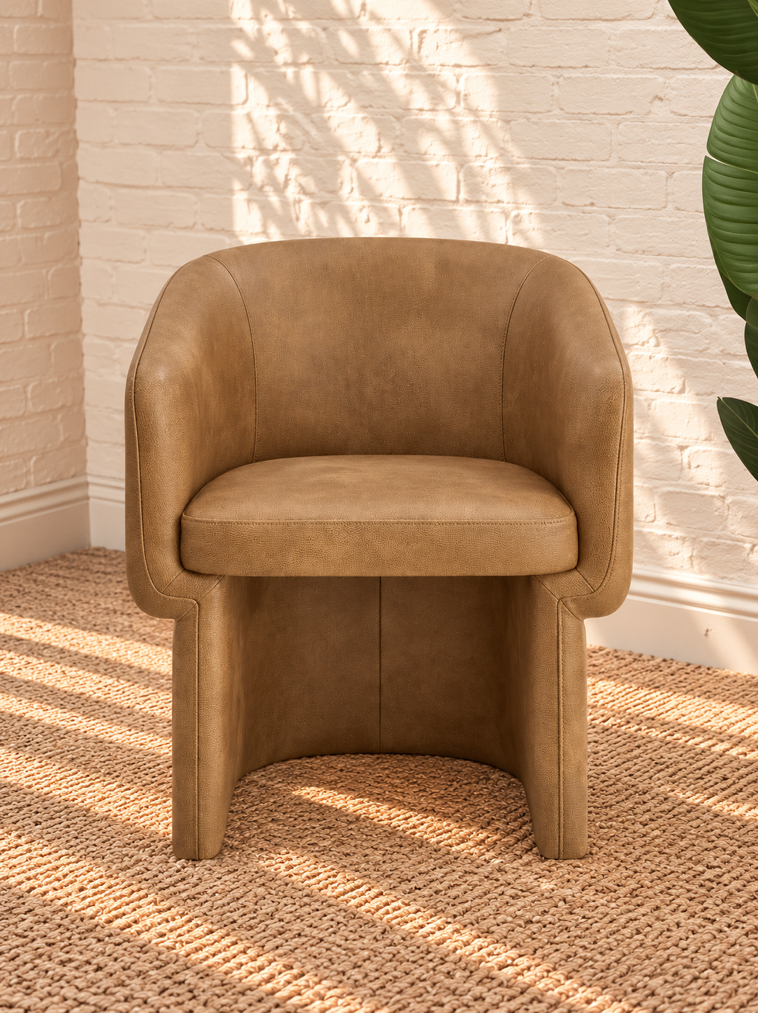 Nadia Leather Dining Armchair in Tan