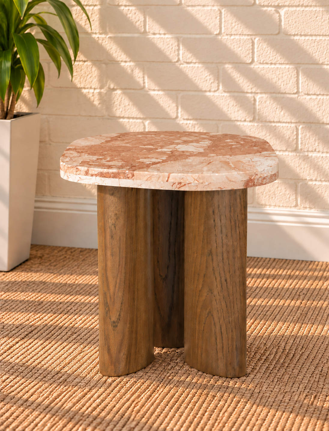 Nayeli Breccia Marble Side Table in Almond Rose