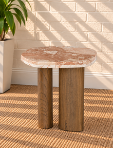 Nayeli Breccia Marble Side Table in Almond Rose