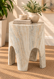 Nellie Concrete Side Table in Ivory Travertine