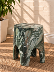 Nellie Concrete Side Table in Mosstone Marble