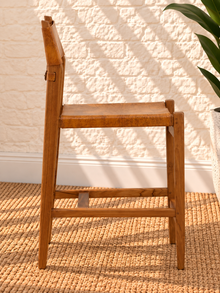 Nova Natural Brown Leather & Teak Counter Stool
