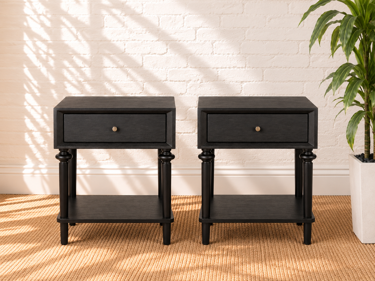 Pair of Mina Drawer Nightstand in Natural Black