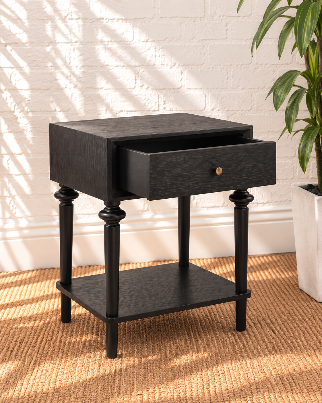 Pair of Mina Drawer Nightstand in Natural Black