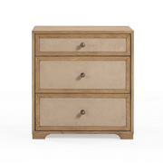 Laurentis 23.5" Light Taupe Suede and Wood 3-Drawer Nightstand