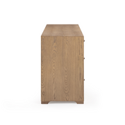 Laurentis 64" Light Taupe Suede and Wood 6-Drawer Dresser